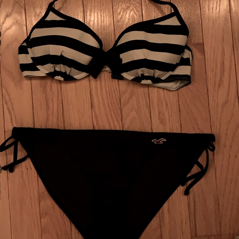 Navy blue and white striped bikini from Hollister